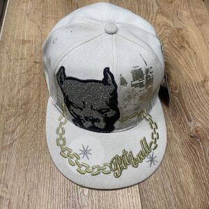 Leader in Headwear Pit Bull Hat Cap Embroidered XL White Gold Silver